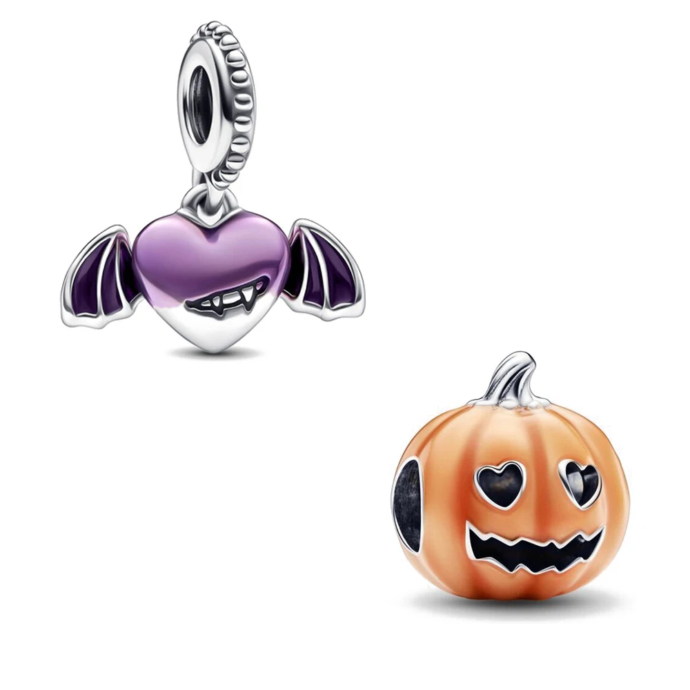 

New 925 Sterling Silver Angel wings devil Pumpkin Charm bead Fit Original Pandora Bracelet DIY Jewelry For Christmas Halloween