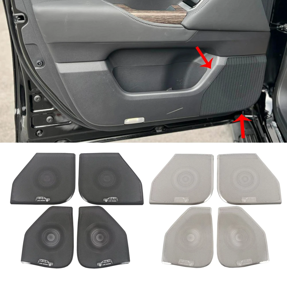 

LC300 Silver/Black Stainless Steel Door Speaker Cover Trim For Toyota Land Cruiser 300 2022 2023 Accessories