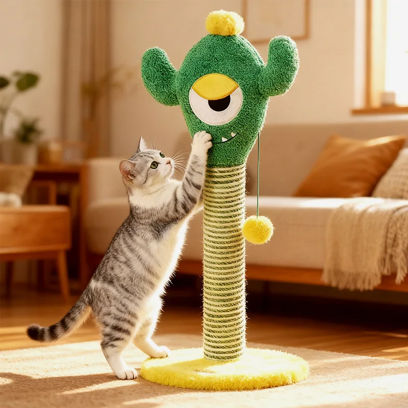 Rascador vertical de sisal para gatos con juguete y plataforma - imagen 2
