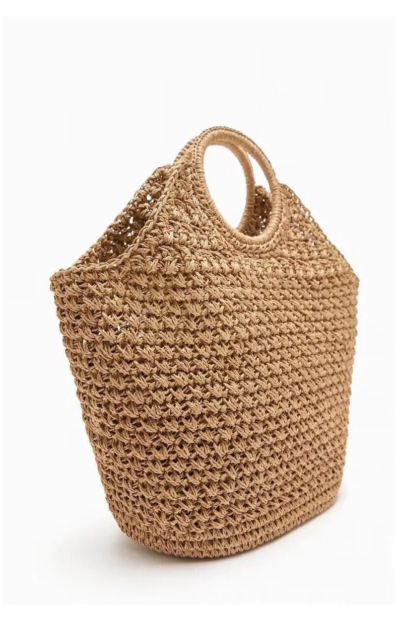 Summer Straw Bags for Women Hollow Raffia Crochet Beach Bags Rattan Woven Shoulder Bag Fashion Weaving Ladies Tote Handbags 2024