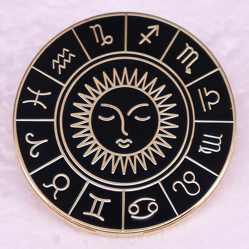 Metal Badge Astrology Zodiac Sun Sign Enamel Pin Brooch Jewelry Astrological Gift