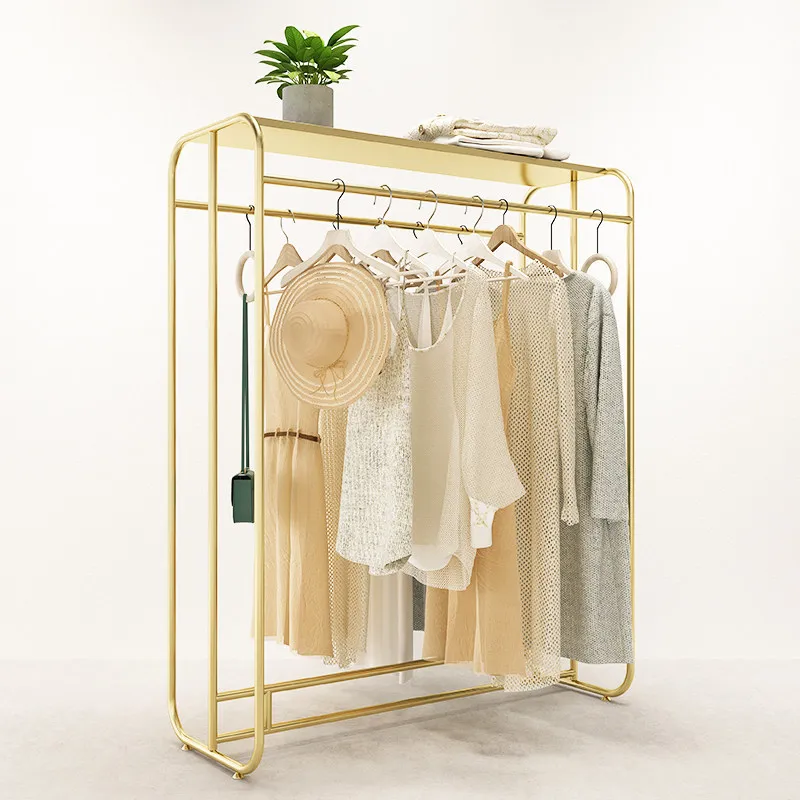 Double row island display rack, women's clothing store, middle display rack, wrought iron side hanging clothes hanger
