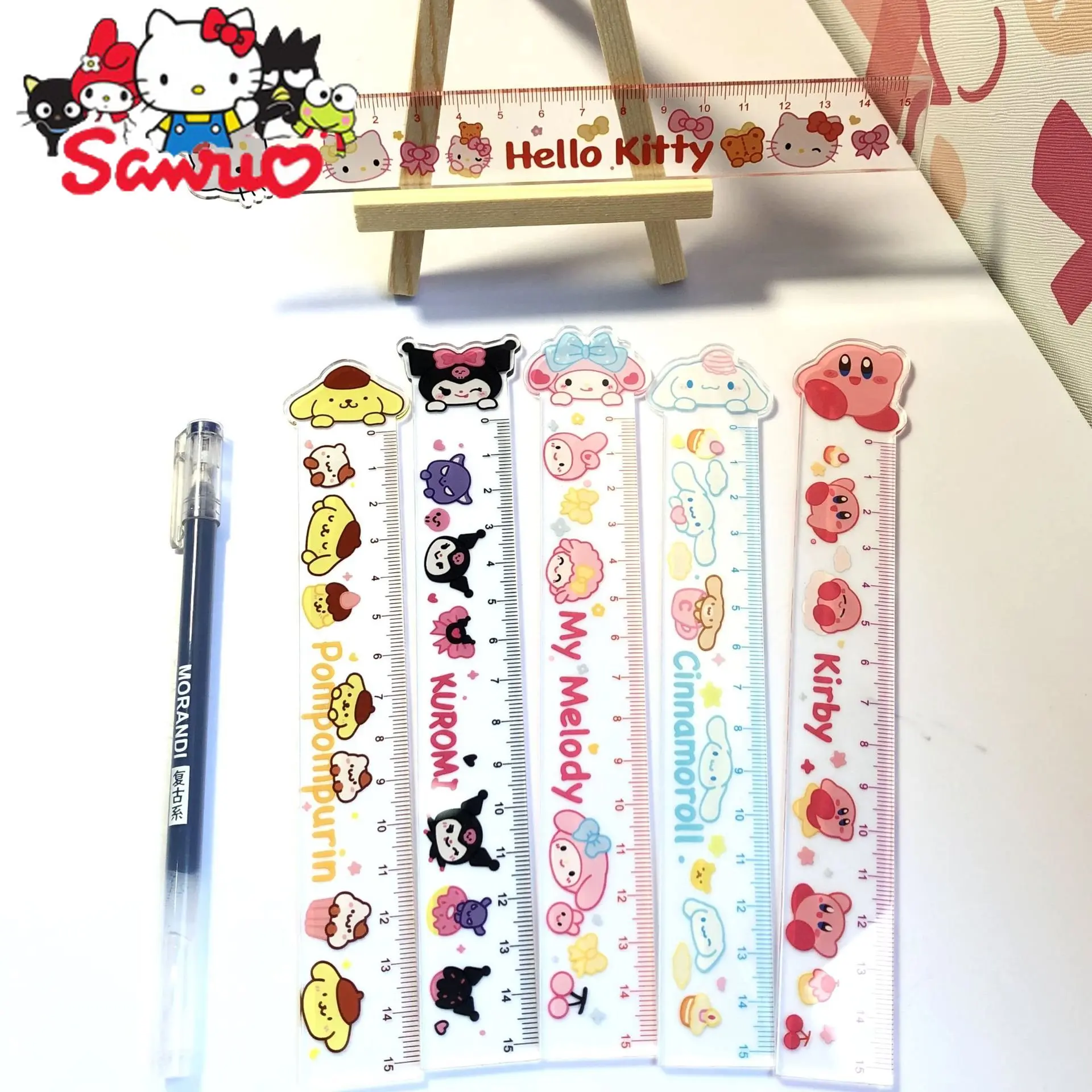 

MINISO Melody Kuromi Hello Kitty Cinnamoroll Transparent Double Layer Acrylic Ruler Measuring Stationery Girl Holiday Gifts 15CM