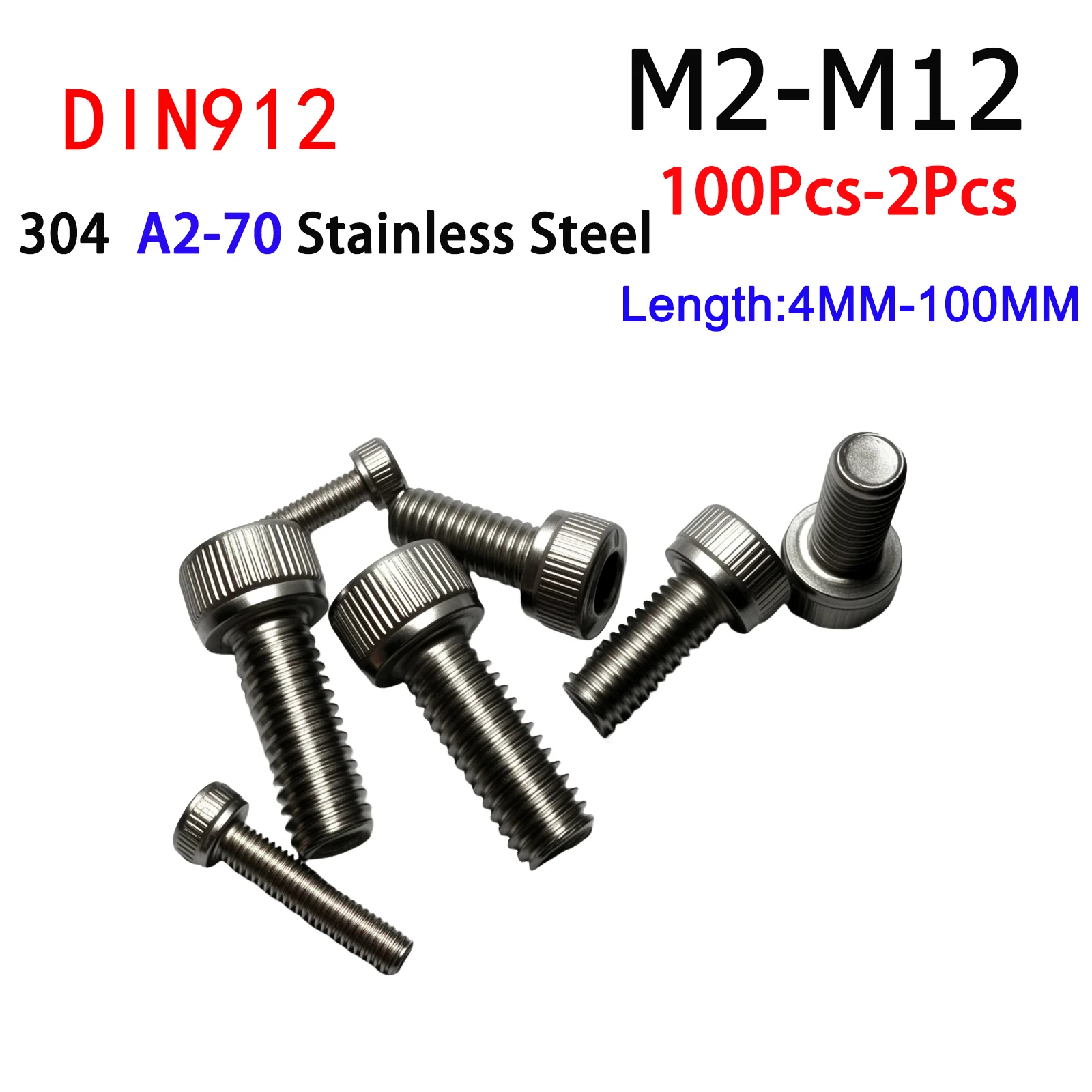 

2-100Pcs 304 A2-70 Stainless Steel DIN912 M2 M2.5 M3 M3.5 M4 M5 M6 M8 M10 M12 Allen Hexagon Hex Socket Head Cap Bolt Screw