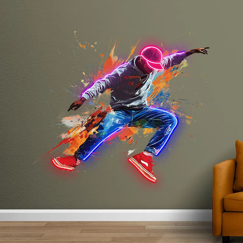 Colorful Splash Ink Street Dancer Custom Neon sign, LED Light Art Wall Decor, Perfect Birthday Gift For Street Dance Enthusiasts