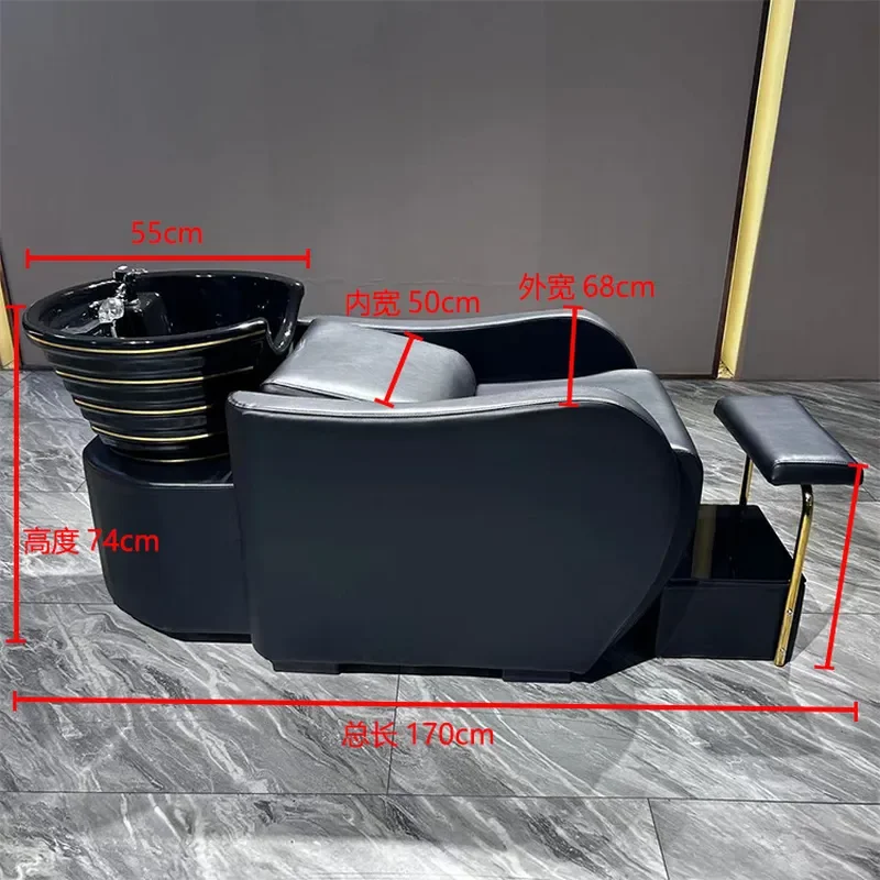 Ceramic Basin Shampoo Bed Half Reclining Flush Design for Hair Salon Barber Shop Professional Washing Station