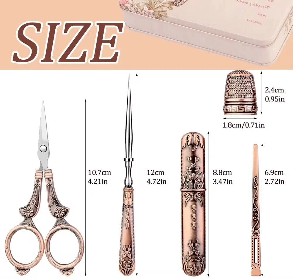 European Retro Five-Piece Pointy Scissors Combination Scissors Set Carved Classical Scissors Wedding Sewing Box