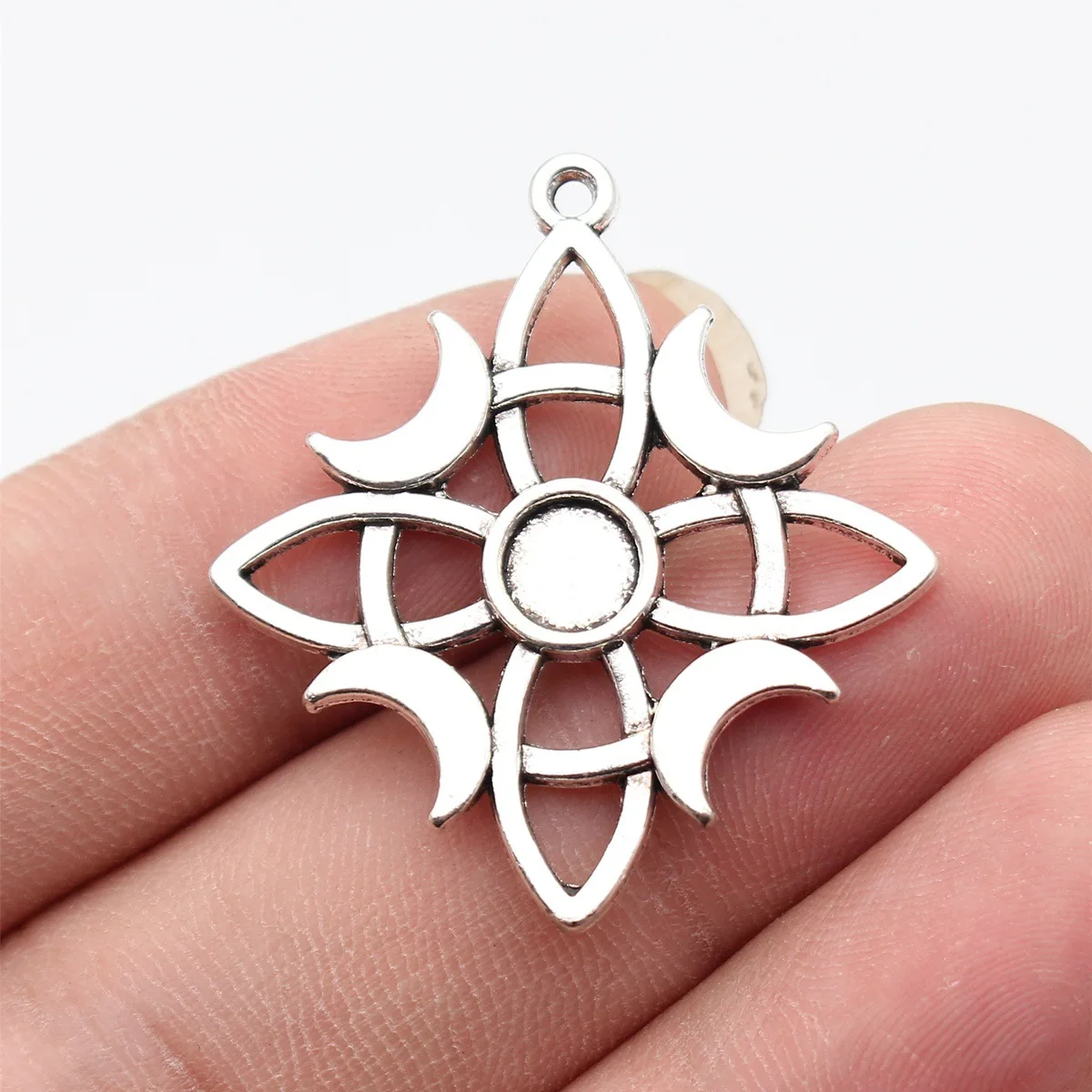 

5pcs 38x34mm Antique Silver Color Openwork Triquetra Symbol Moon Charms Handmade Jewelry Making Accessories