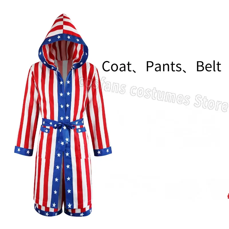 25COSBoy rojo negro Rocky Balboa Boxer disfraz ropa con pantalones cortos película bata de boxeo disfraz