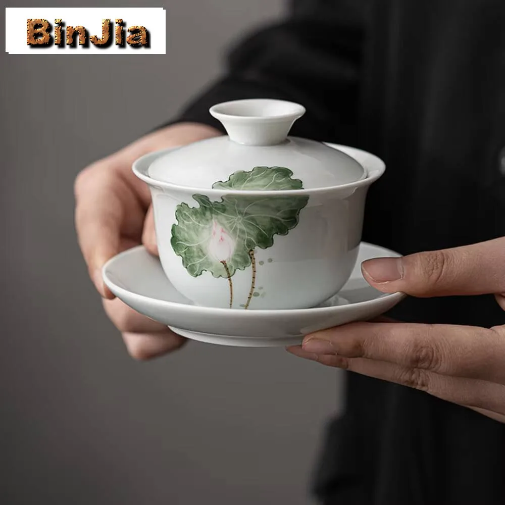 

130 мл ручная роспись бамбуковый гавань японский белый фарфоровый чайный напиток заваривание Sancai крышка чаша китайский набор украшения