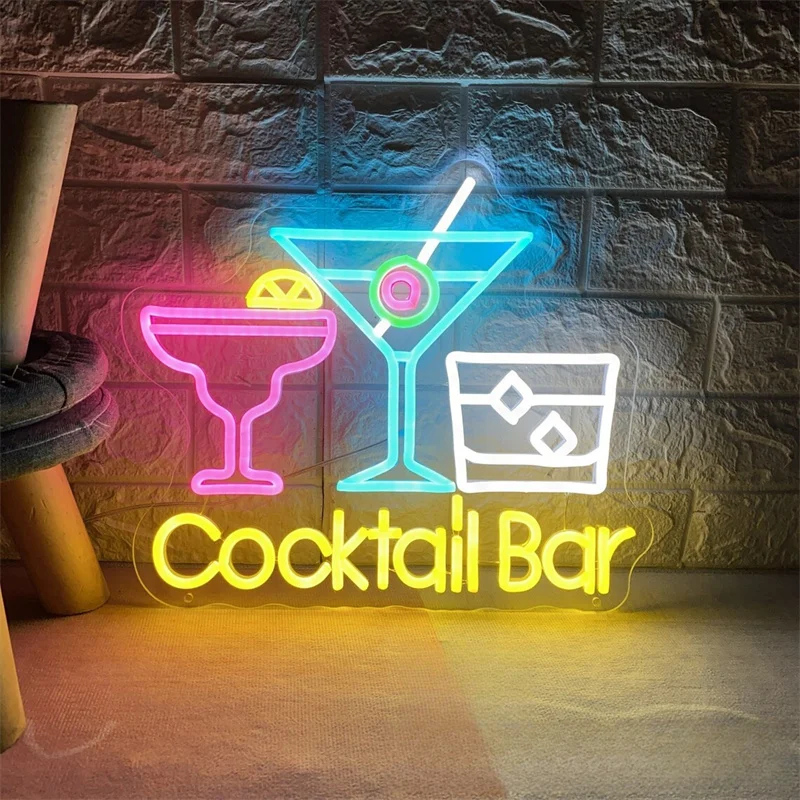 Cocktail Bar Neon Sign Custom Neon Sign Summer Cocktail Led Light Wine Party Decor Bar Wall Decor Opening Sign Neon