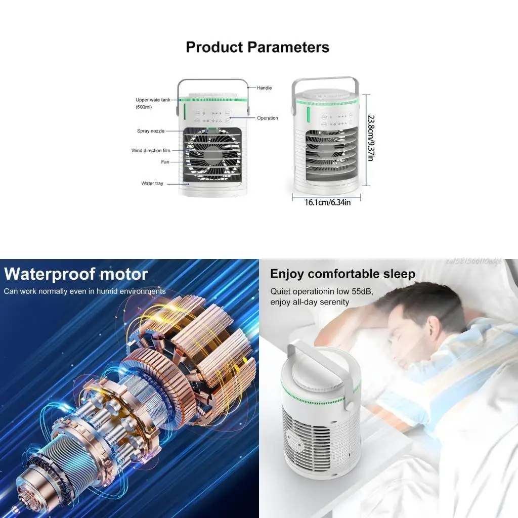 

27RB Portable Air Conditioner Air Cooling Fan Conditioning With LED Light Mini Conditioner With 3 Speed 8h Timer For Bedroom