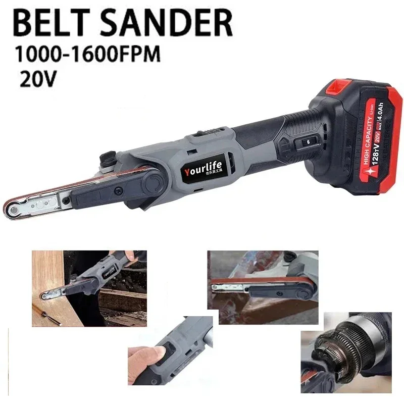 

Lithium Battery Sandbelt Machine Handheld Polishing Grinding Machine Carpentry Mould Electric File Sanding Machine.1000-1600 FPM