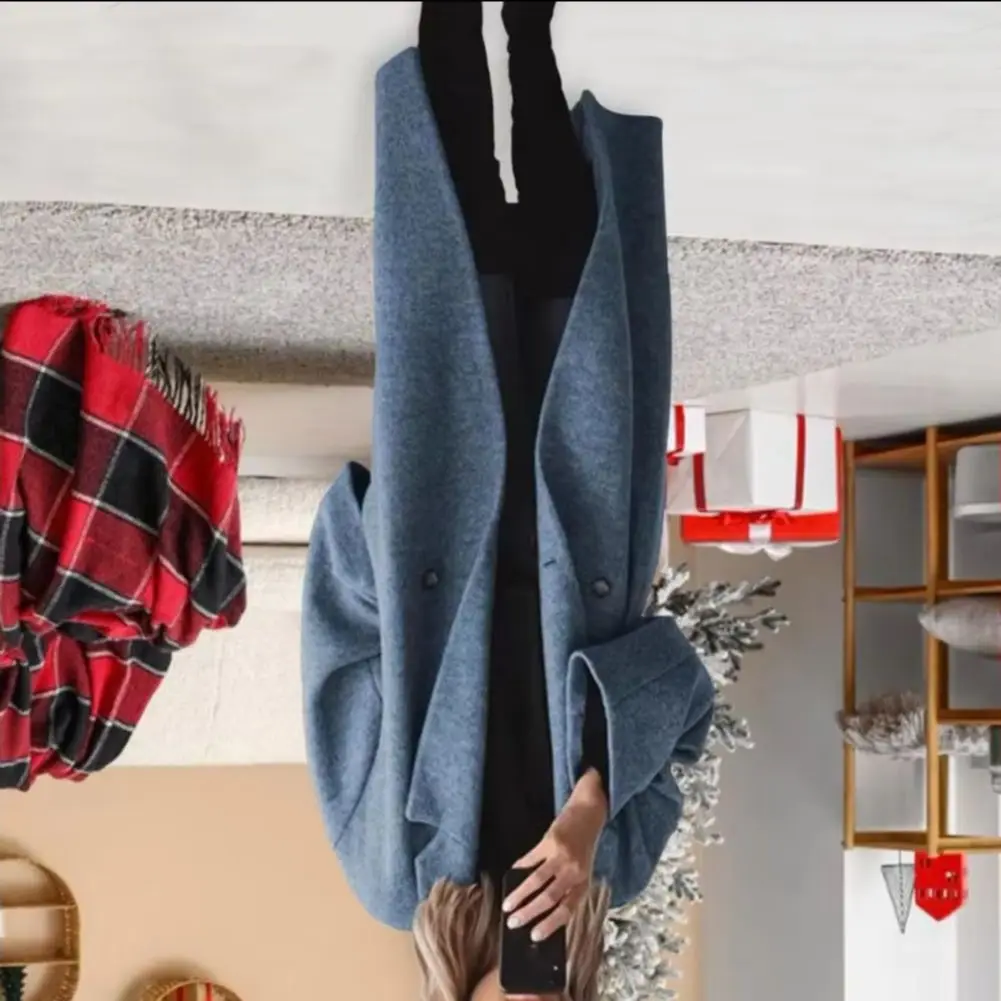 

Women Woolen Jacket Double Button Closure Windbreaker Mid Length Thermal Long Sleeved Coat Commuting Dating Fall Winter Overcoat