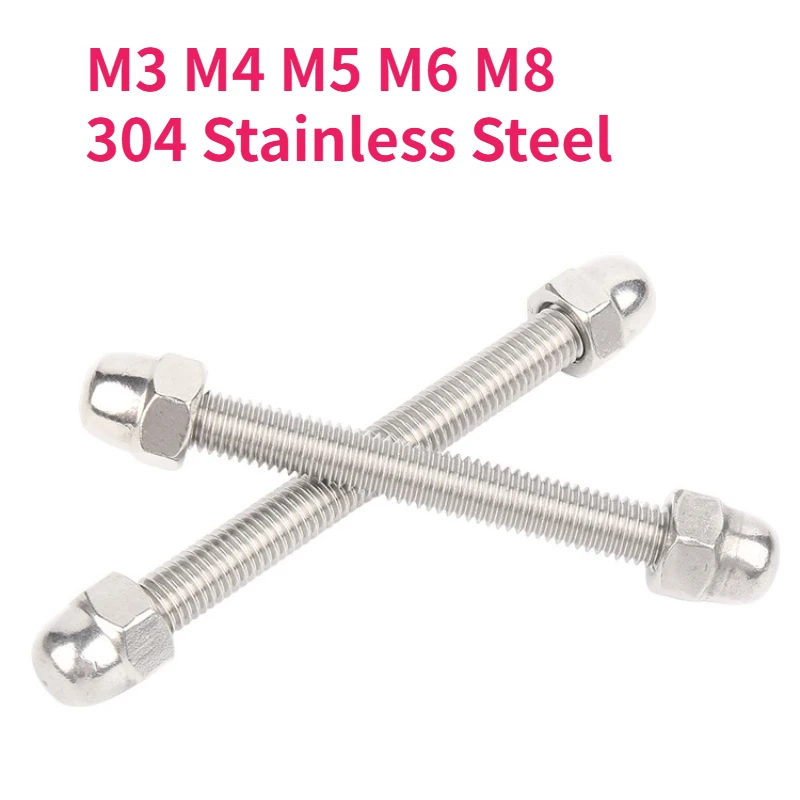 M3 M4 M5 M6 M8 304 Stainless Steel Full Threaded Rod Bolt Fully Metric Headless Thread Stud Rods Screws And Cap Nut Set
