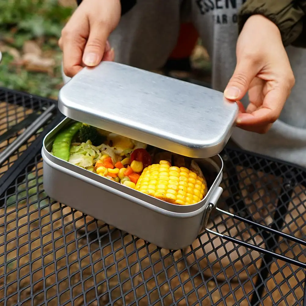 Camping Lunch Box Anti-rust Steamer Shelf Aluminum Storage Food  Easy to Clean Retro Camping Lunch Box Steamer Shelf