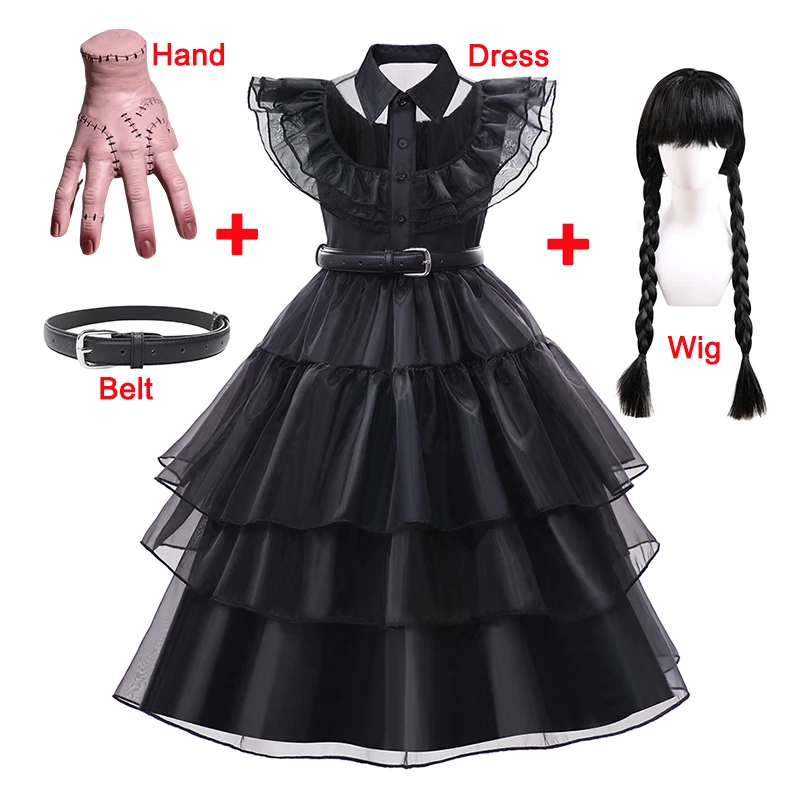 Wednesday Costume for 3-12T Girl Carnival Halloween Black Events Cosplay Dress Fashion Gothic Vestido Kids Evening Party Clothes