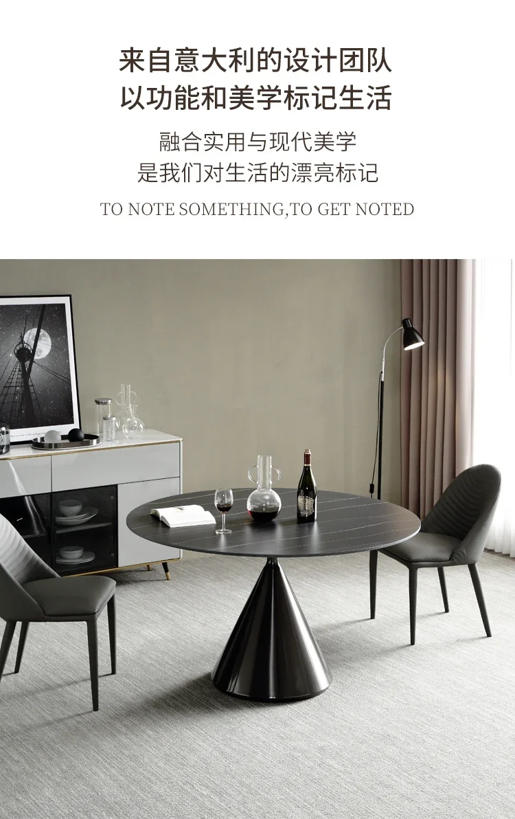 

Italian slate round table simple modern light luxury built-in turntable household table round table