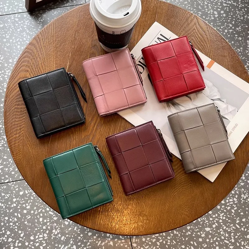 

New Women's Leather Coin Purse ort Large Capaci Woven Card Holder Multi-Function Document Bag Soft Leather eepskin