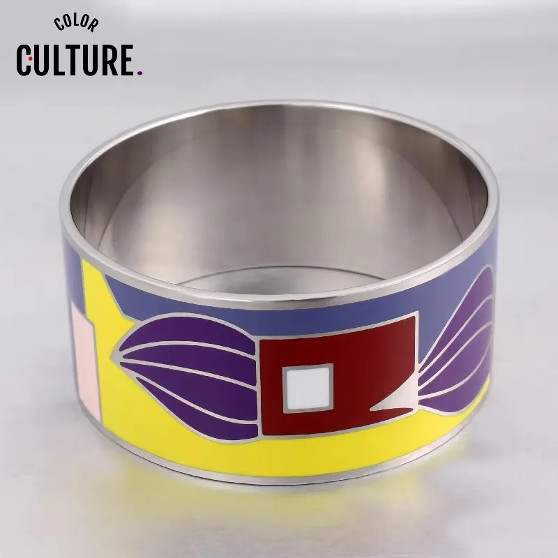 Color Culture Top Quality Wide Bracelets for Women Elegant Colorful Stainless Steel Bangles 32MM Purple Jewelry