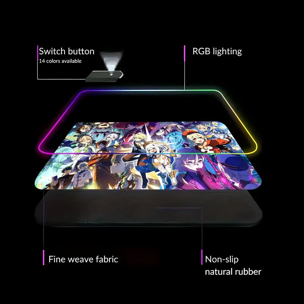 RGB Anime Mousepad Genshin Impact Mouse Pads Gamer Mat Accessories Desk Protector Keyboard Pads Computer Desks Gaming Mats XAXC