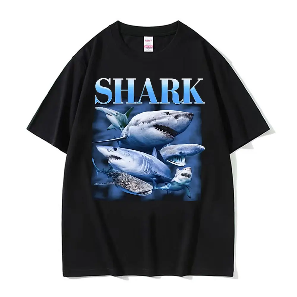Funny Shark Vintage T-shirts Hammerhead Whale Great White Shark Animal Meme T Shirt Men Women Oversized 100% Cotton T-shirt Tops