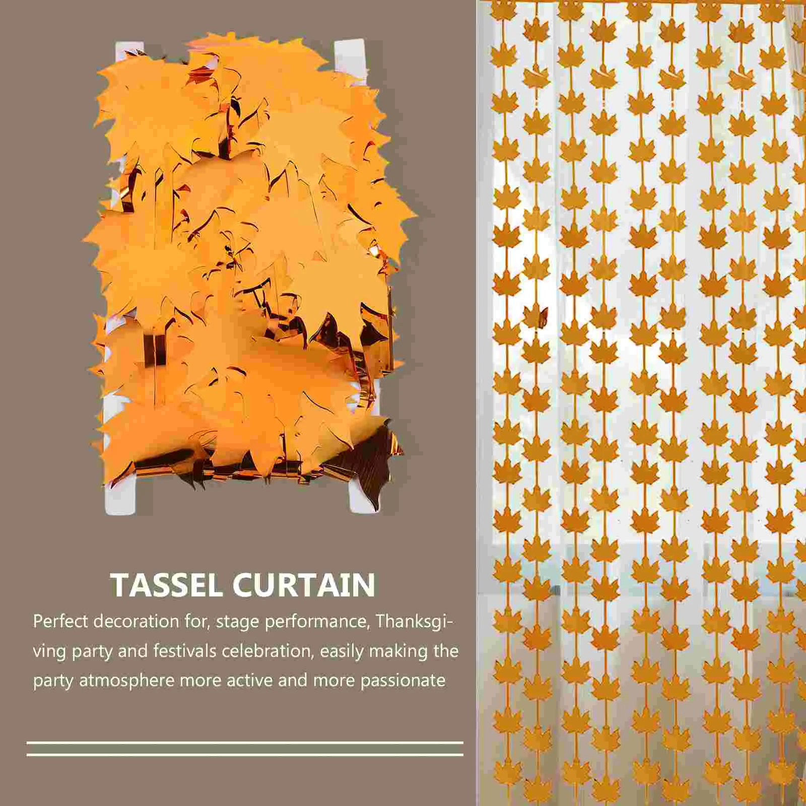 2 Pcs Autumn Garland Maple Leaf Curtain Rain Mantel Decorations Thanksgiving Day Door Artificial Orange Photo Props