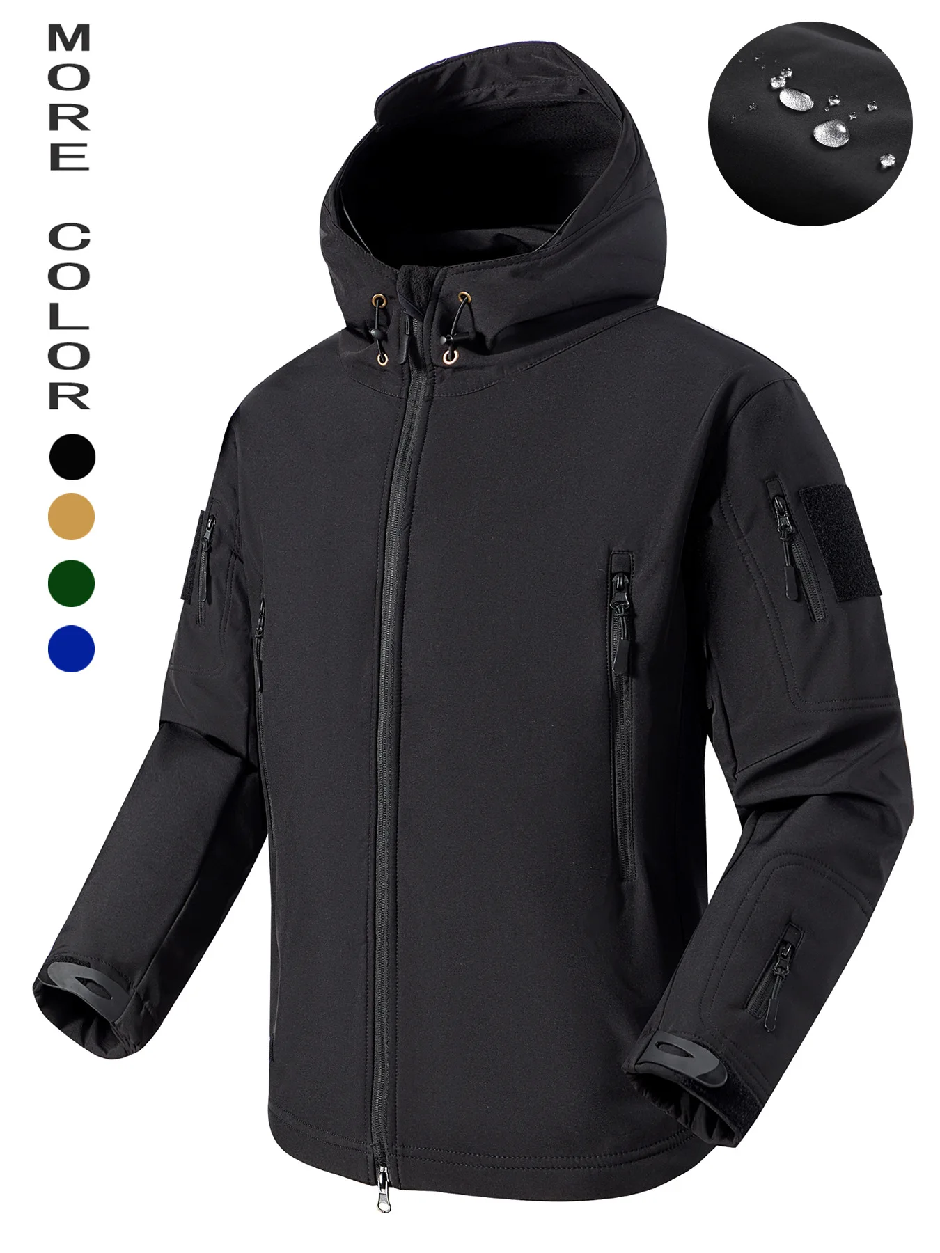 

Men's Tactical Jacket Winter Windproof Waterproof Hooded Parka Fleece Lining Multiple Zipper Pockets Outdoor Trekking Jacket