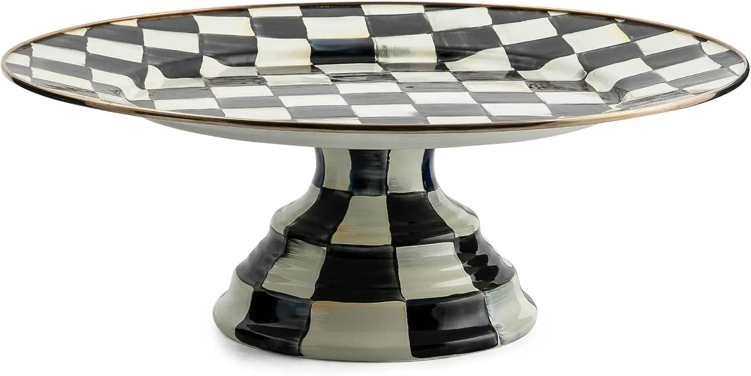 

Elegant Black-and-White Checkered Pedestal Cake Stand, Large Round Serving Platter for Entertaining