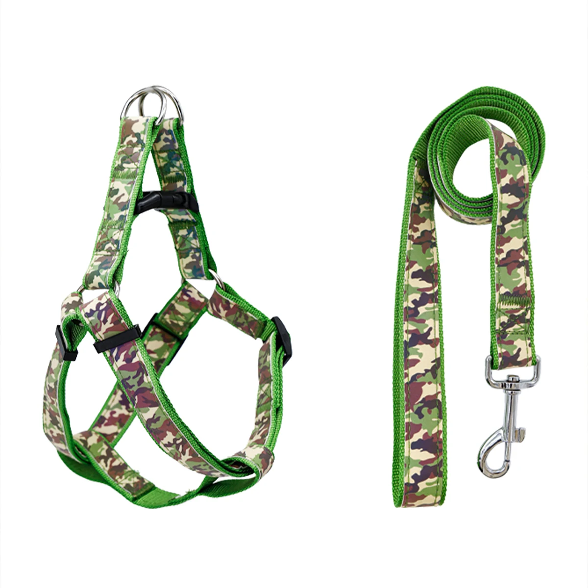 A set of camouflage reflective chest and harness set for small and medium-sized dogs to go out for a walk and a lead rope for ca