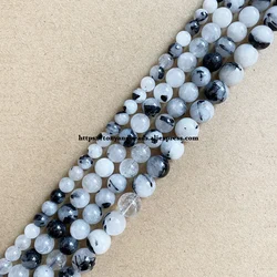 B Quality Natural Smooth Black Rutilated Quartz Crystals Stone Loose Beads 15