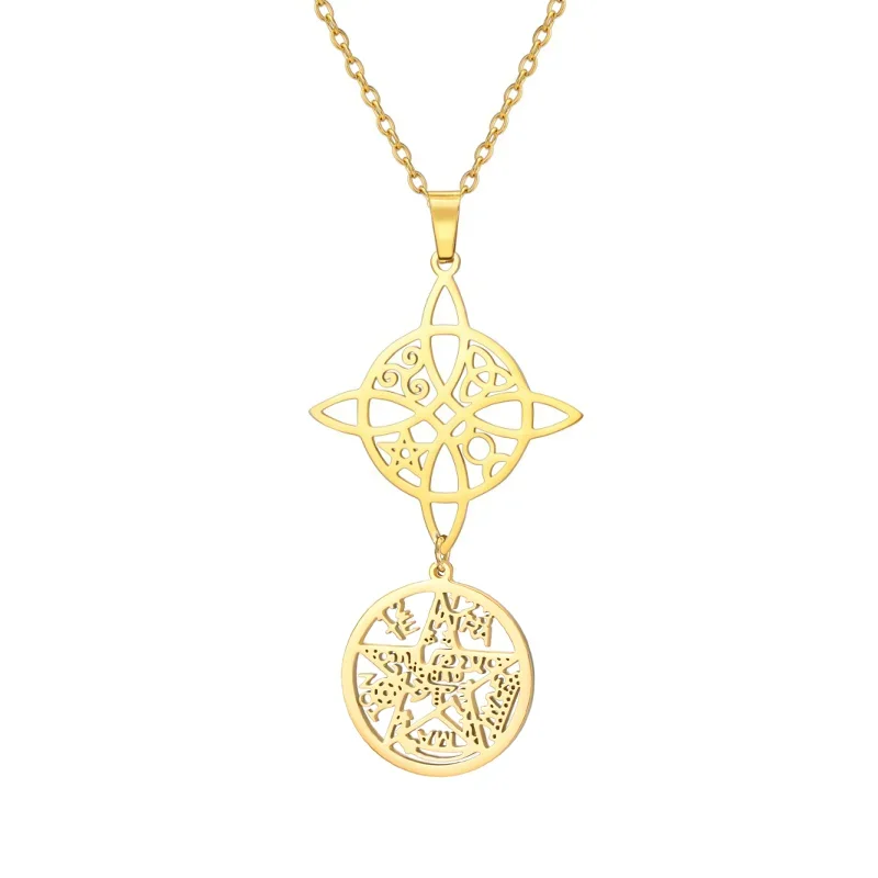 Kkjoy Hexenknoten-Halskette mit hohlem Anhänger, böhmisches geheimnisvolles Kulturerbe für Frauen, die Partys teilzunehmen, geheimnisvoller Schmuck, Geschenk – Detail 3
