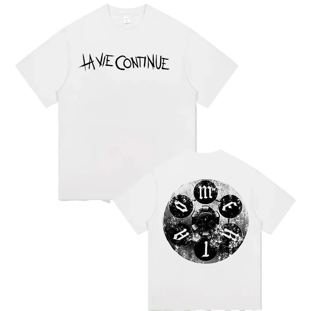 La Vie Continue Maes ألبوم 2025 Merch تي شيرت رجالي فاسق ريترو المتضخم تي شيرتات قطن للجنسين الهيب هوب القوطية الملابس تي شيرت