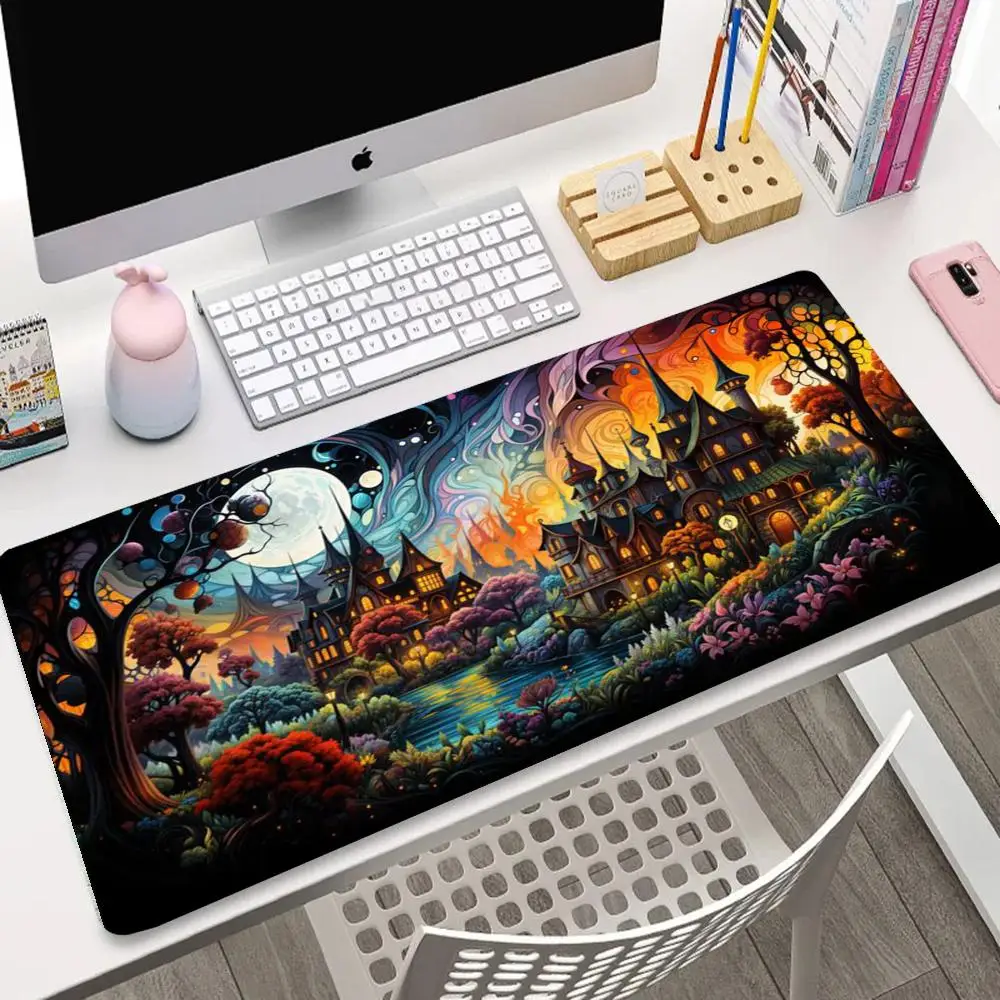 

Fairy Tale Town Theme Forest Castle Mouse Pad Extra Large Tube Pads Anti-Slip Bottom Office Game Desktop MousePad