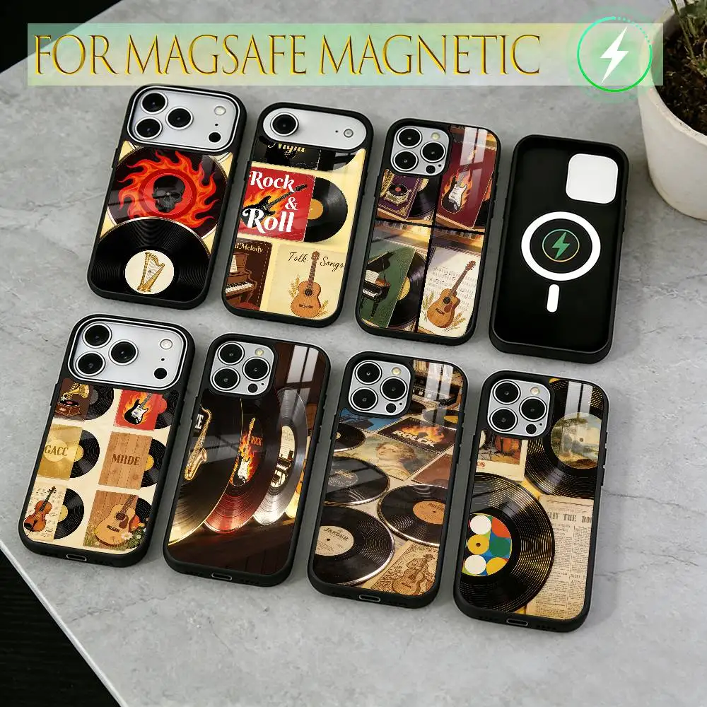 

Vinyl Record Phone Case For iPhone17,16,15,14,13,12,11 Plus,Pro Magnetic For Magsafe Wireless Charging