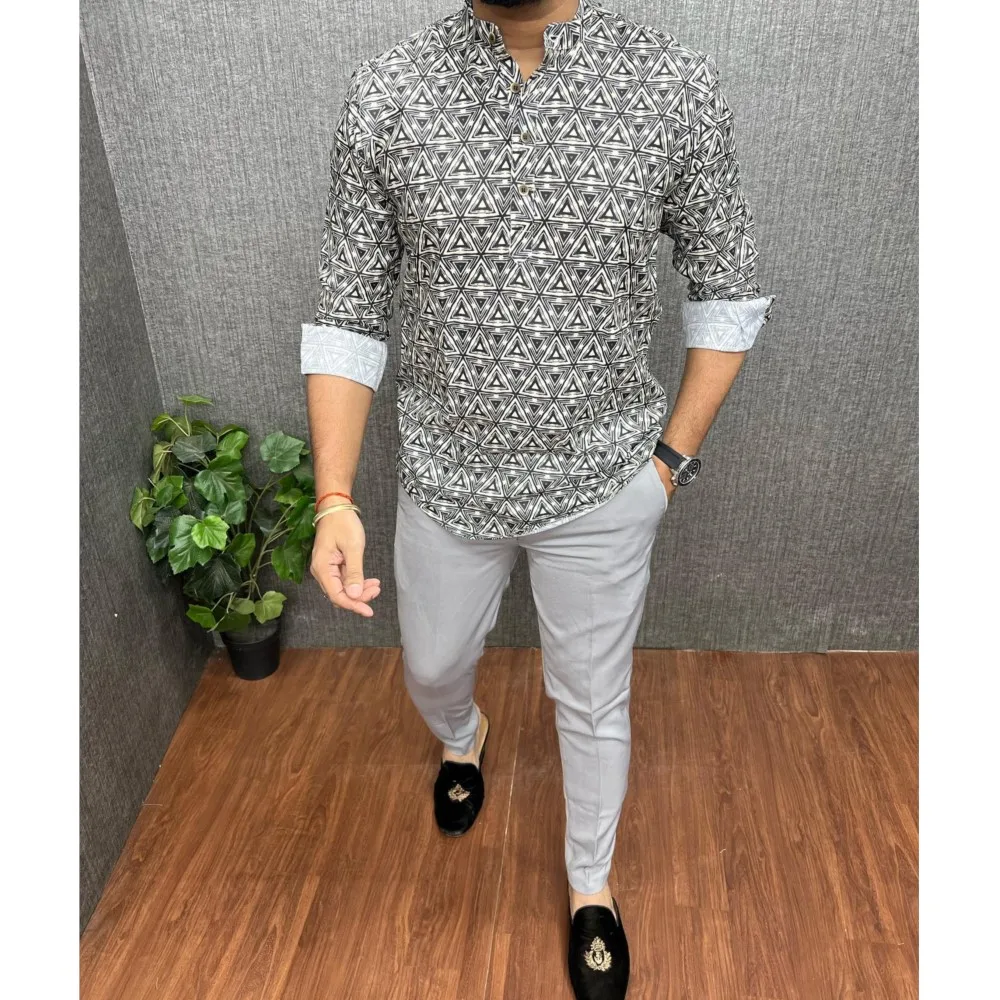 

2026 Роскошная повседневная исламская арабская Абая в национальном стиле с этническим принтом и воротником-стойкой, молодежная мусульманская рубашка с длинными рукавами Camisa Arabe