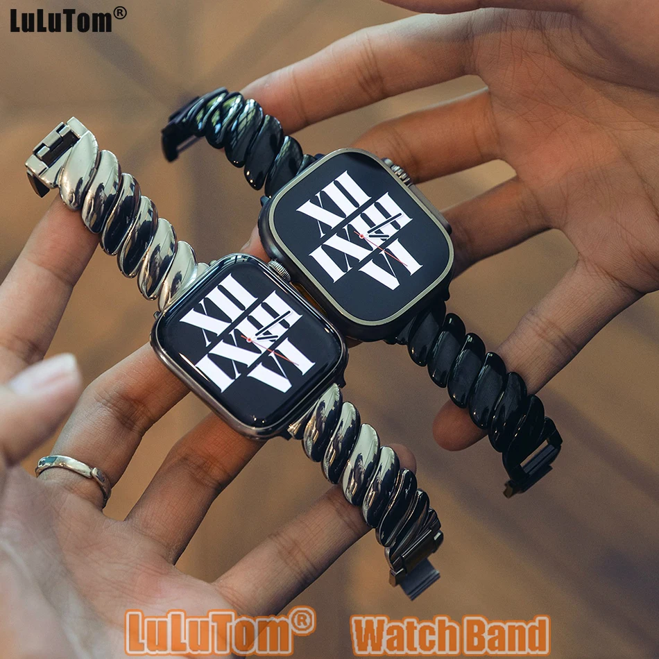 

Stainless Steel Band for Apple Watch Band Series 11 10 9 8 7 6 5 4 SE Ultra 49/46/45/44/42/41/40/38mm Spiral Screw Thread Strap