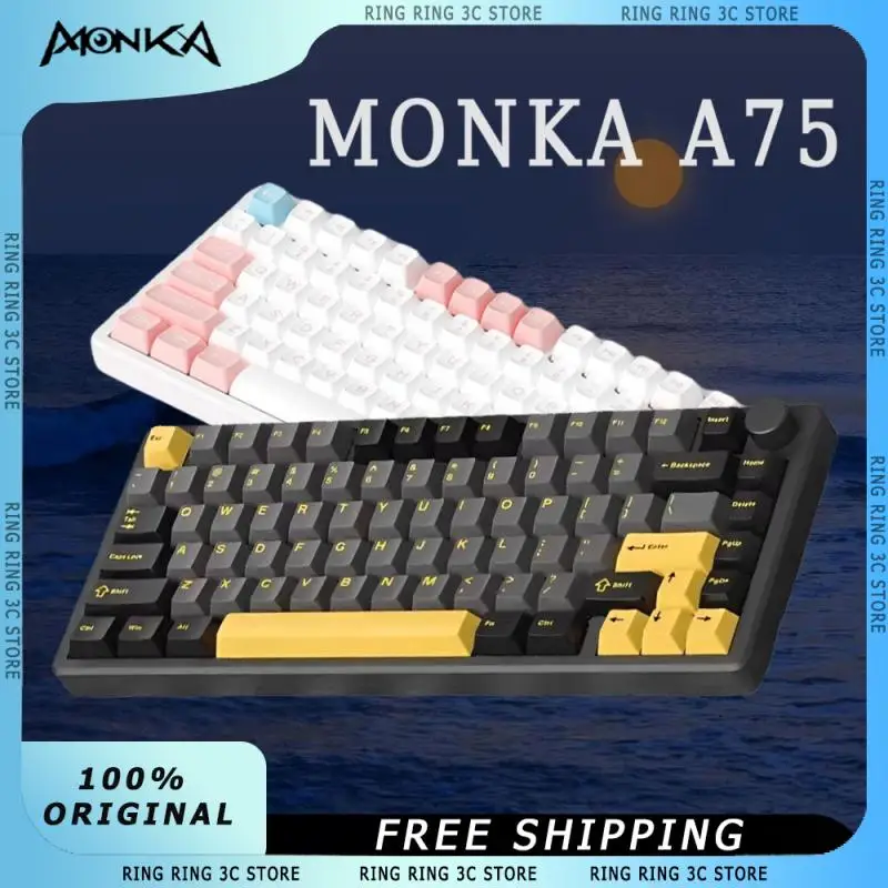 Monka A75 Wireless Mechanical Keyboard 3-Mode Hot Swap RGB Gasket Aluminium Alloy Noise Reduction Long Endurance Gaming Keyboard