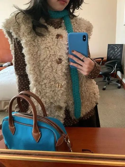 

Vests Waistcoats Thick Womens Sleeveless Winter Velvet Plush Lined Detachable Collar Formal Quilted Business Cozy Button-Down OL