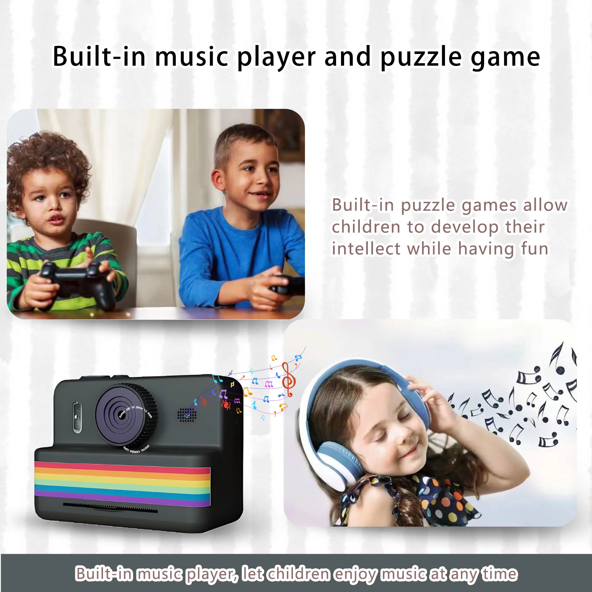 Children's Camera Instant Print Toy 2.8-Inch HD Screen With 32G Memory Card And 3 Rolls Of Printing Paper, Gift For Boys&Girls
