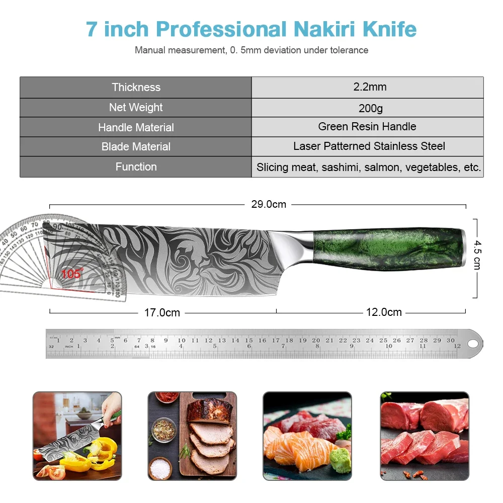 XITUO Japanese Chef Knife,Sharp Vegetable Kitchen Knife, 7”Nakiri Knife Stainless Steel Meat Cleaver,slicing,dicing and Mincing