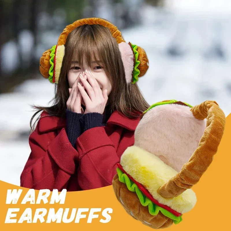 

Cute Funny Hamburger French Fries Soft Plush Warmer Earmuff Winter Outdoor Cold Protection Ear-Muffs Cover New Year Gift