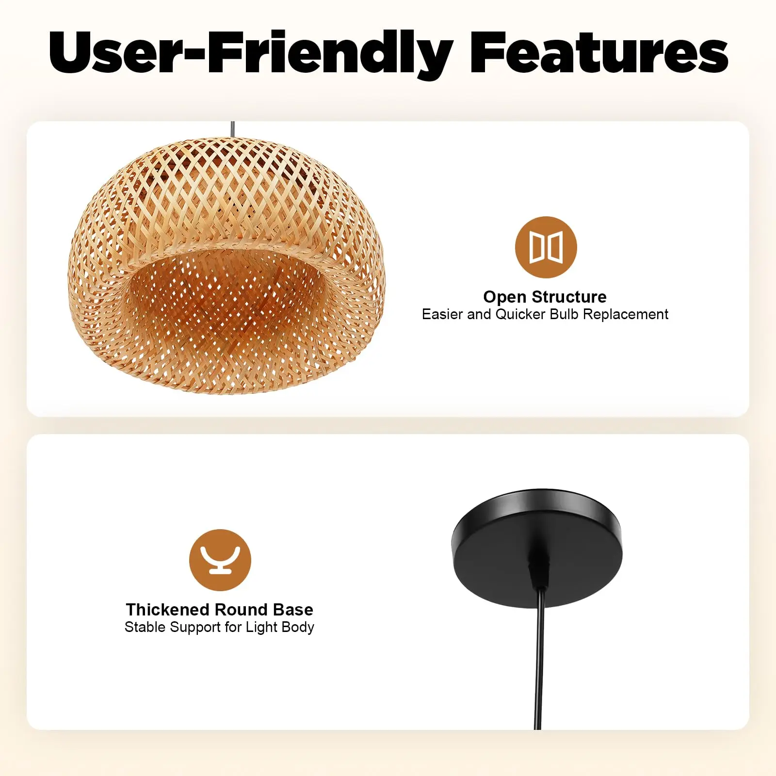 Lámpara colgante de bambú rústica de granja, lámpara de mimbre ajustable con bombilla E26 para cocina, comedor, sala de estar (14,96 pulgadas)