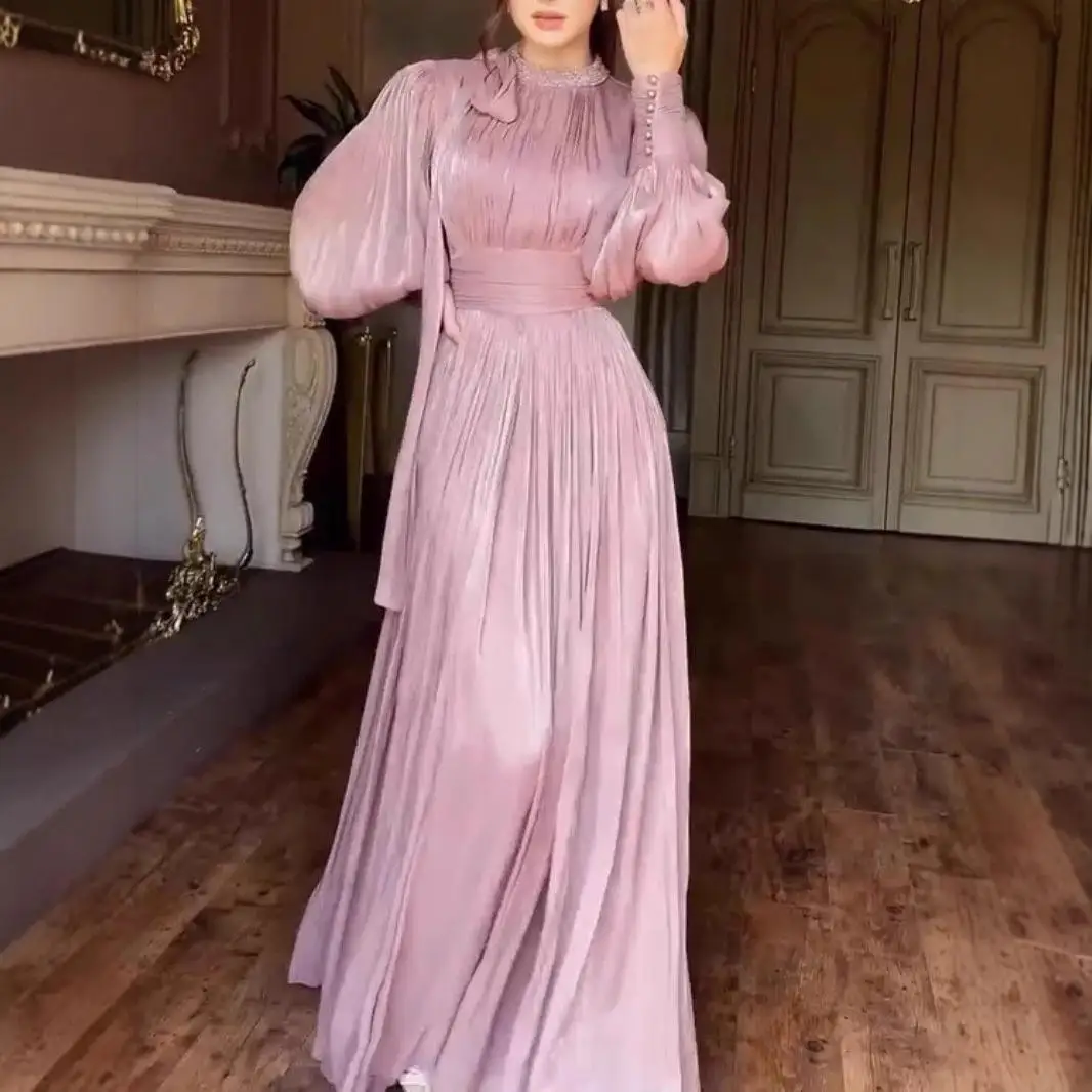 

Autumn Winter Women's Long Sve Evening Gown Diamond Embellied Floor Length Wedding Dr Middle Waist Regular Sve