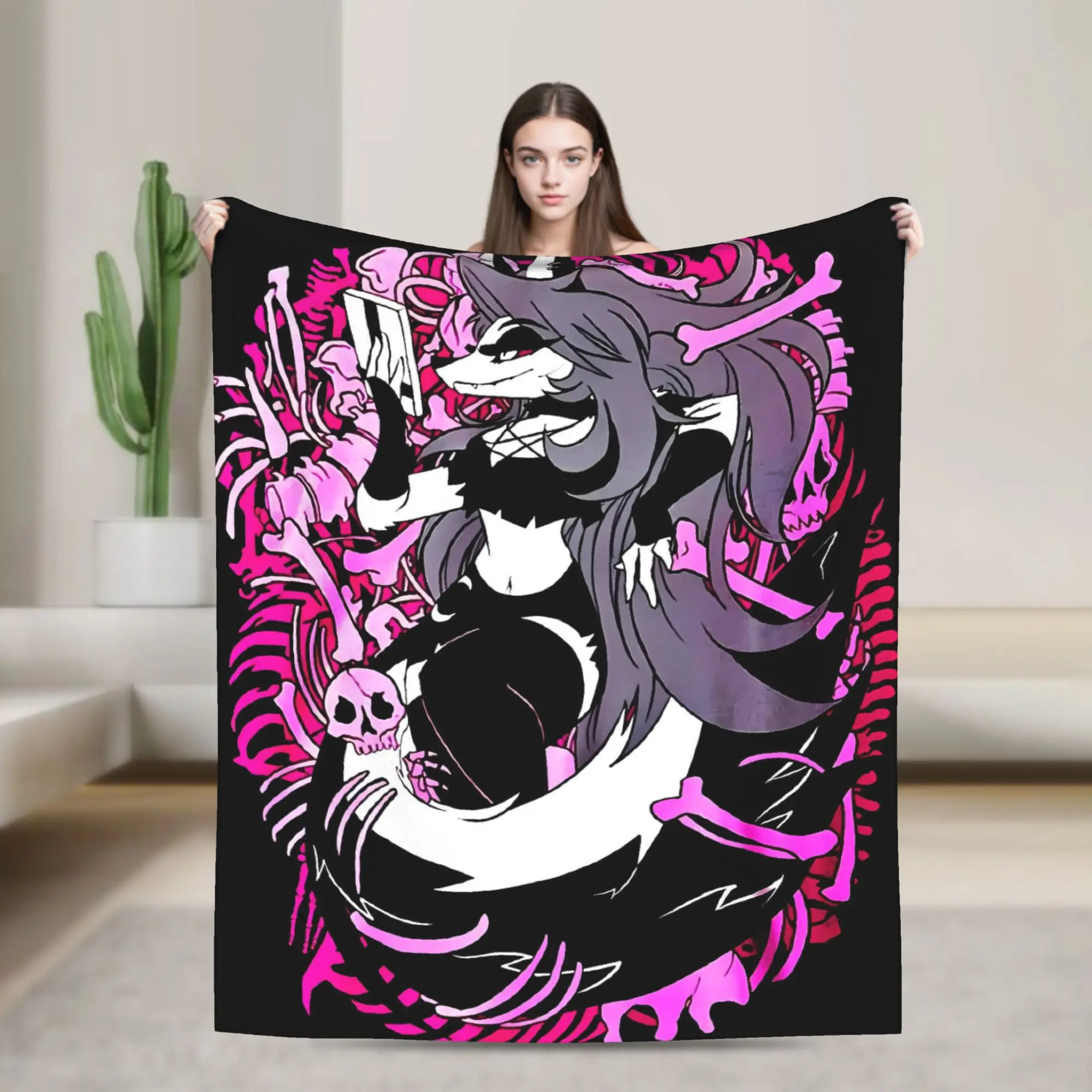 

Soft Warm Blanket Decorative Helluva Boss Loona Throw Blanket Flannel Bedspread For Outdoor Aesthetic Sofa Bed Cover