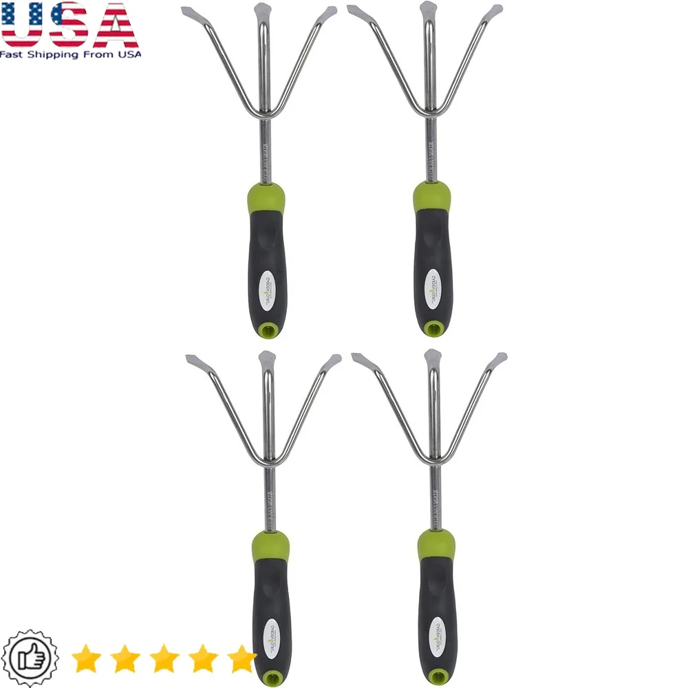 

Stainless Steel Hand Cultivator Ergonomic Gardening Tool with 3 Tines Soil Tilling Loosening Weeding and Beach Raking