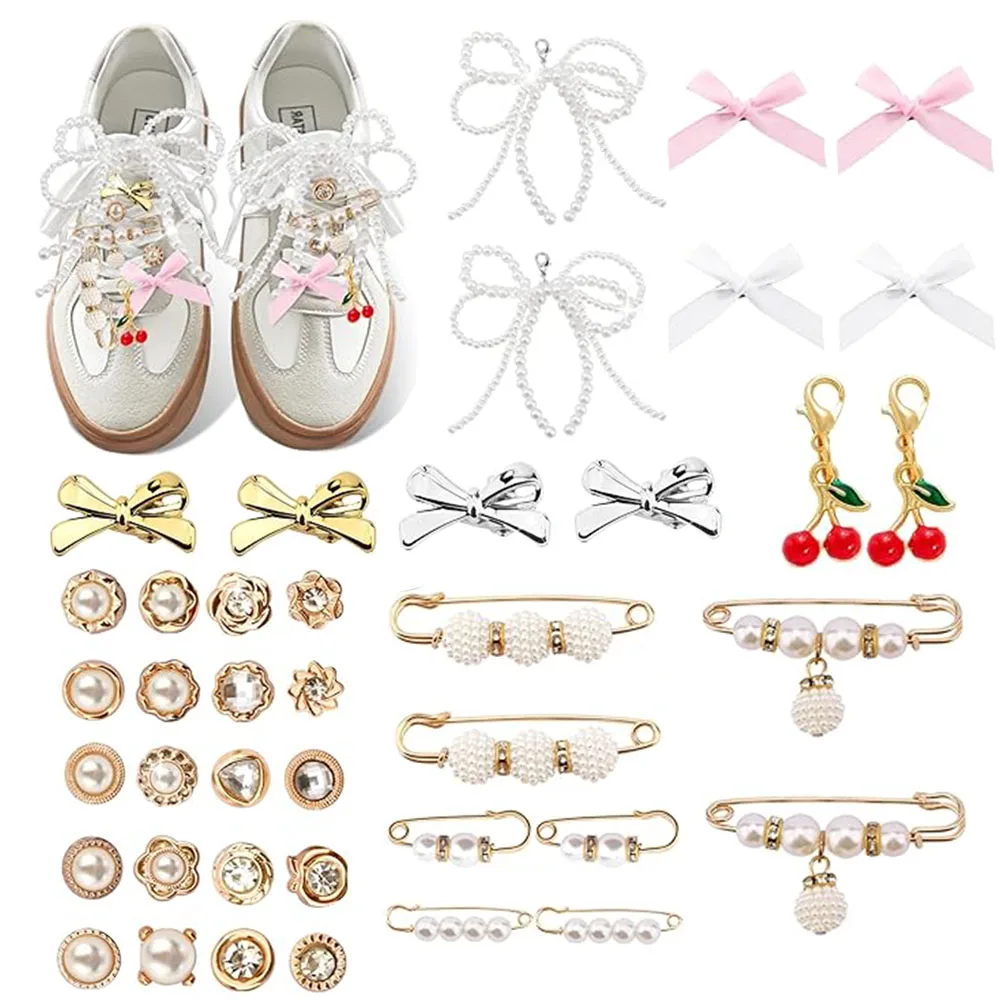 40 Pcs shoe charms, sports shoes, junk sock pendants, women's shoes accessories, lace stockings, including brooches, pins, clips