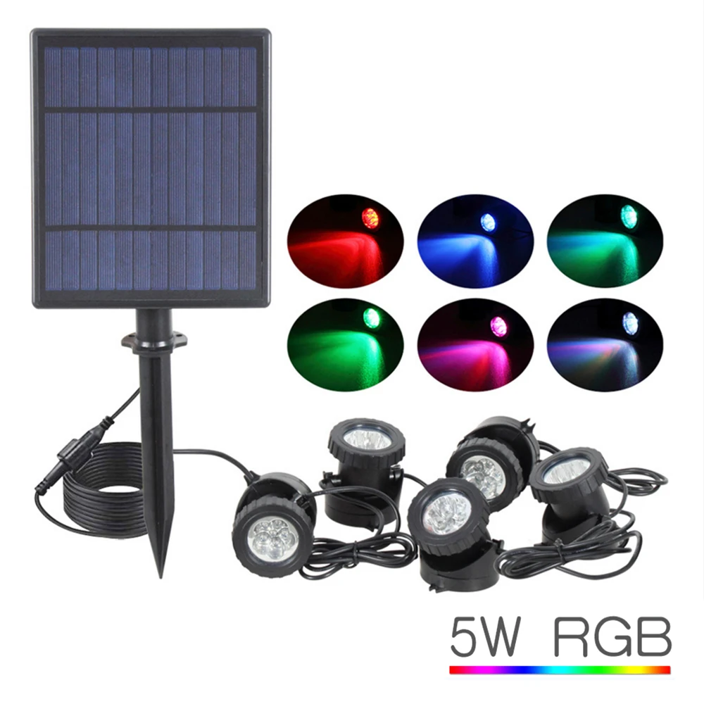 Solar RGB LED Underwater Lamp Changeable Spotlight IP68 Waterproof Spot Light Swimming Pool Fountains Pond Aquarium Light