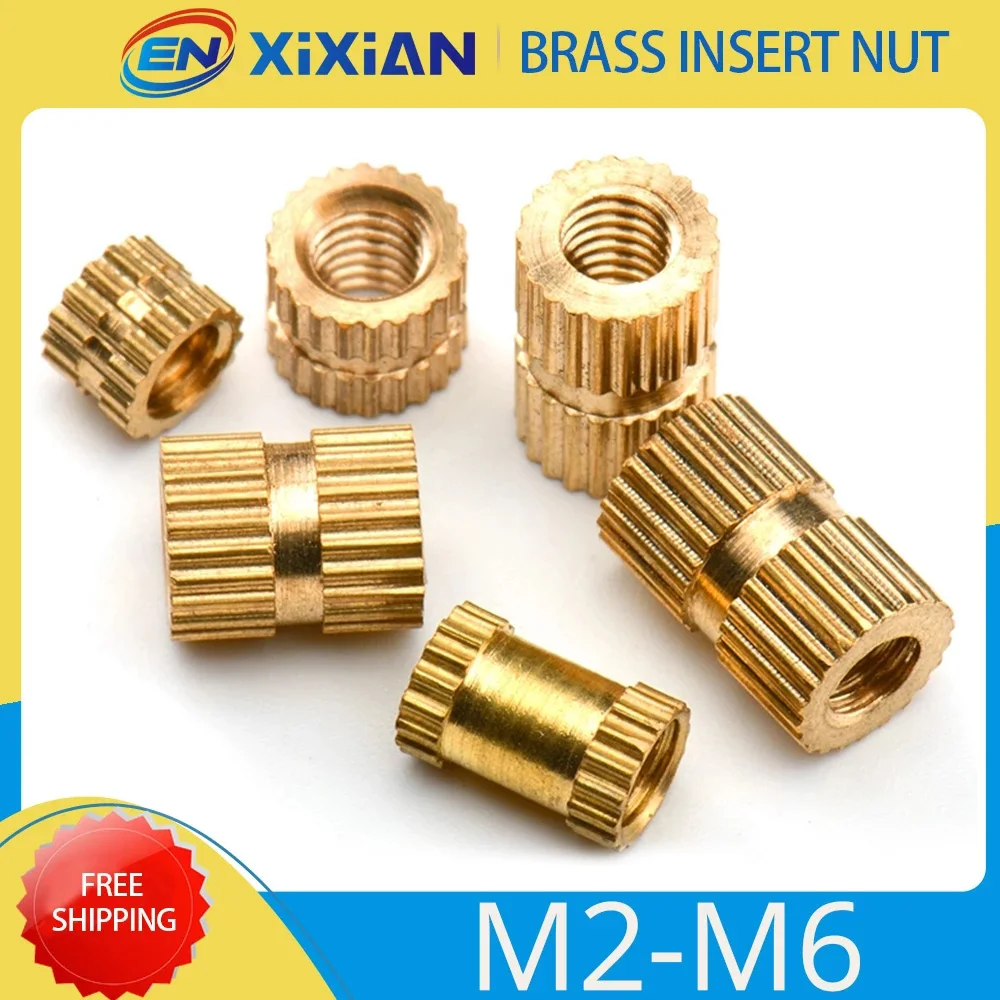 M2 M2.5 M3 M4 M5 M6 Brass Insert Nuts Copper Knurl Hot Melt Threaded Embedded Heat Set Nutsert Injection Moulding Through Nut