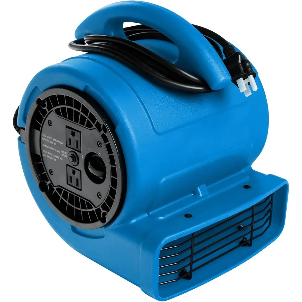 Вентилятор Air Mover мощностью 1/5 л.с., 800 куб. футов в минуту, вентилятор для сушки ковров и пола — 3-скоростной компактный воздухоотвод с двойным выходом, шнур питания 10 футов